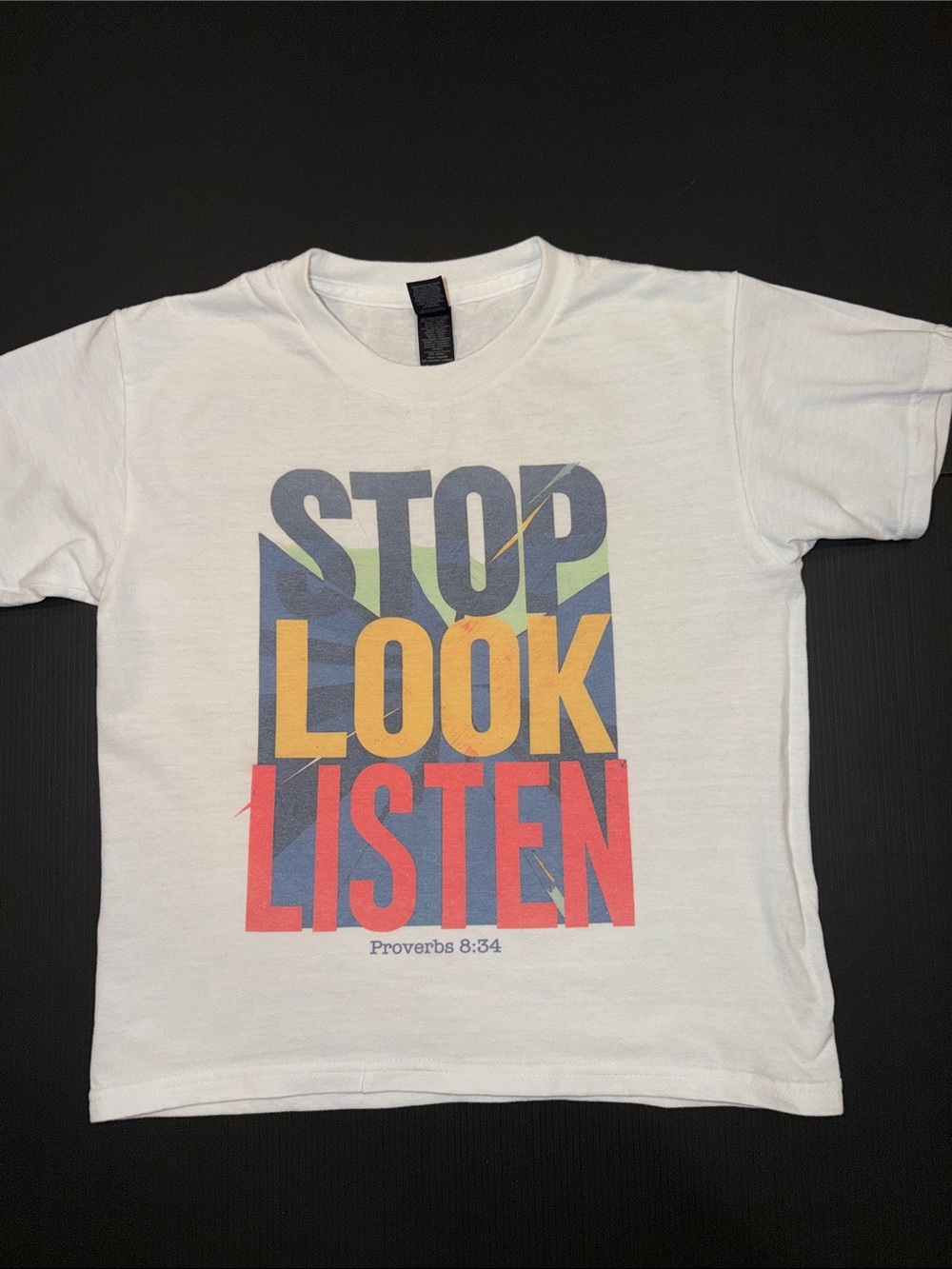 Kids White 'Stop Look Listen' Graphic Tee